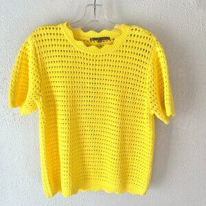 Elliot Lauren Yellow Open Knit Short Sleeved Shirt with Scallop Edges
